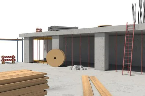 Rendering of building under construction on the white background Stock Illustration