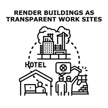 Rendering buildings as transparent work sites development Stock Illustration