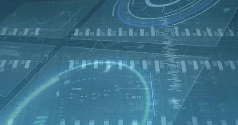 Rendering central data HUD on-screen, showing translucent bars, line graphs, and Stock Illustration