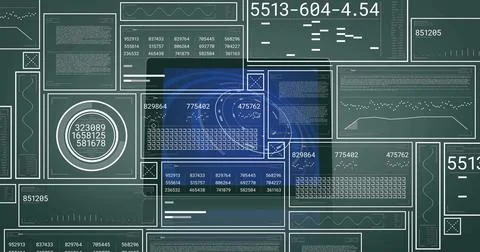 Rendering central translucent blue data panels on virtual dashboard, showing Stock Photos