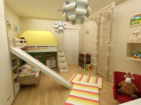 Rendering - children room with two beds Stock Illustration