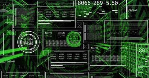 Rendering circular gauge showing stacked values on HUD with waveform charts and Illustrazione stock