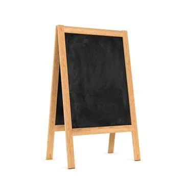 Rendering of clean black chalkboard easel in the wooden frame isolated on white Ilustración de archivo