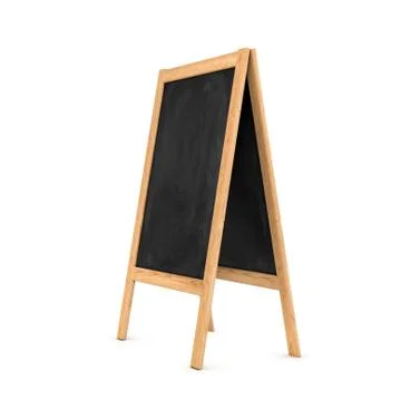 Rendering of clean black chalkboard easel in the wooden frame isolated on white Stock Illustration
