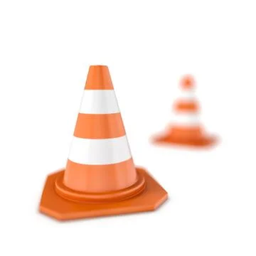 Rendering of close-up traffic cone and one standing in the distance with bokeh Stock Illustration