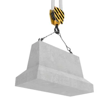Rendering of concrete block hanging on hook with two ropes Stock Illustration