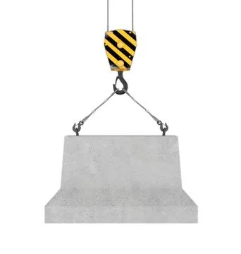 Rendering of concrete block hanging on hook with two ropes Stock Illustration