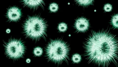 Rendering of covid-19 virus on black background Stock Illustration