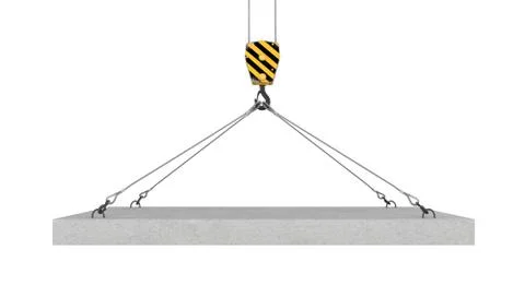 Rendering of crane hook lifting concrete panel on the white background Stock Illustration