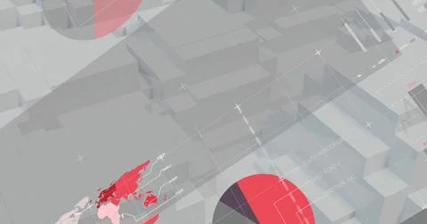 Rendering cubic blocks forming 3D data array on grid interface, with world map Fotos de archivo