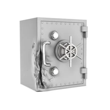 Rendering of damaged safe box isolated on white background Stock Illustration