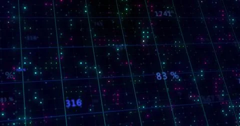 Rendering data grid plane in virtual data space, showing glowing points, grid Stock Illustration