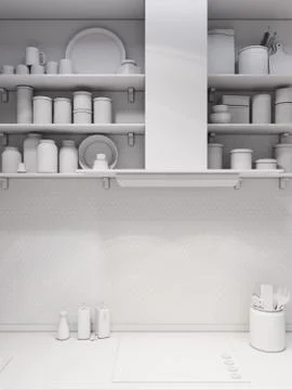 Rendering design interior of modern kitchen Stock Illustration