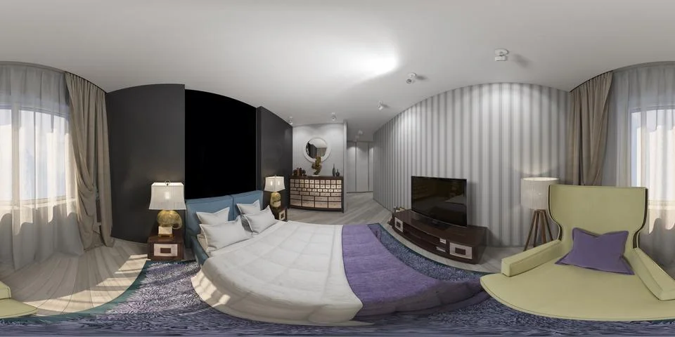 Rendering design interior spherical 360 degrees, seamless panorama of bedroom Stock Illustration