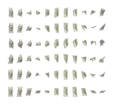 Rendering of dollar bills rotating freely around its axles isolated on white Stock Illustration