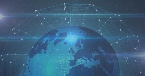 Rendering Earth globe in space, with semi-transparent network lines, glowing Stock Photos
