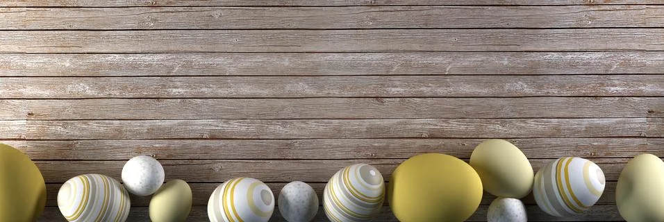 Rendering of Easter eggs on wooden background Stock Illustration