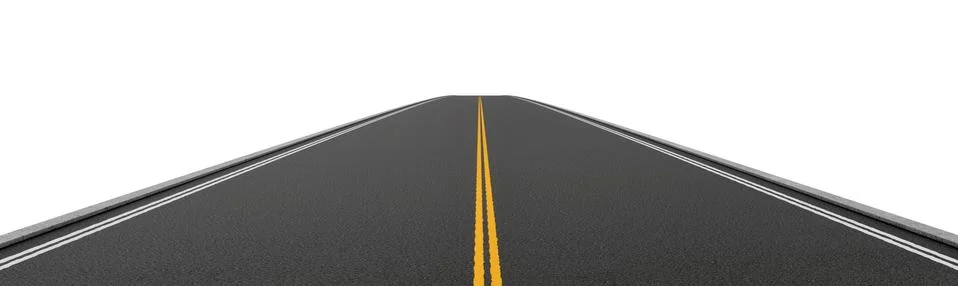 Rendering of empty two-way asphalt road going straight and disappearing into Stock-Illustration
