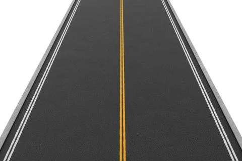 Rendering of empty two-way road covered with asphalt going straight, isolated on Stock Illustration