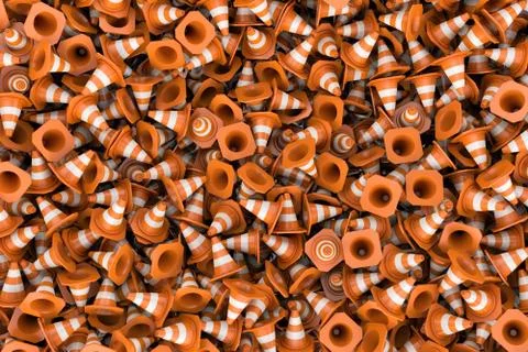 Rendering endless pile of orange plastic traffic cones Stock Illustration