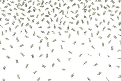 Rendering of falling dollar bills, isolated on a white background イラスト素材