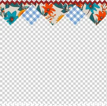 Rendering flat transparent border with red zigzag, floral, gingham triangles, Stock Illustration