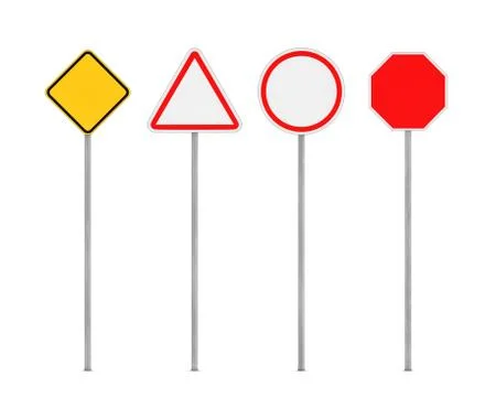 Rendering of four blank road signs isolated on white background Illustration