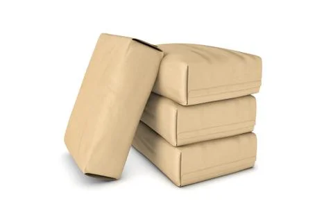 Rendering of four light beige cement sacks isolated on a white background Stock Illustration