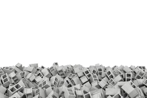 Rendering frame made of gray cinder blocks lying at the bottom on white Stock Illustration