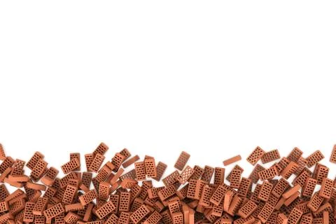 Rendering frame made of red bricks lying at the bottom on white background 스톡 일러스트