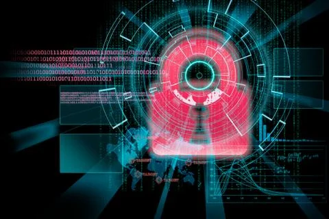 Rendering of a futuristic cyber background target with laser light effect Stock Illustration