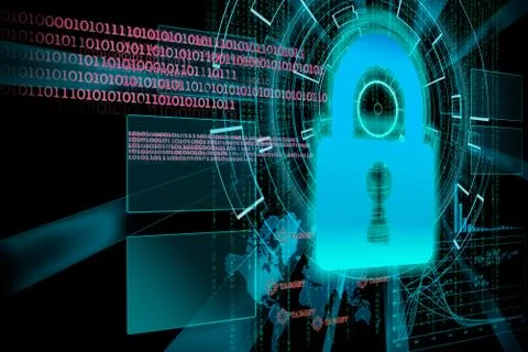 Rendering of a futuristic cyber  lock background target with las Stock Illustration