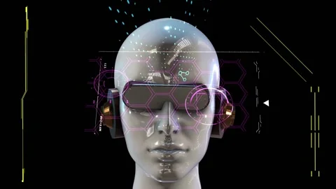 Rendering in futuristic environment of android robot scanning in 3d Stock Footage 147361272