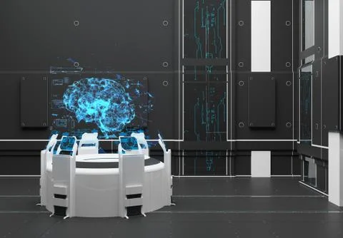 Rendering Futuristic interior with hologram Illustrazione stock