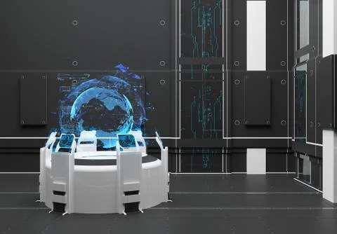 Rendering Futuristic interior with hologram Illustrazione stock