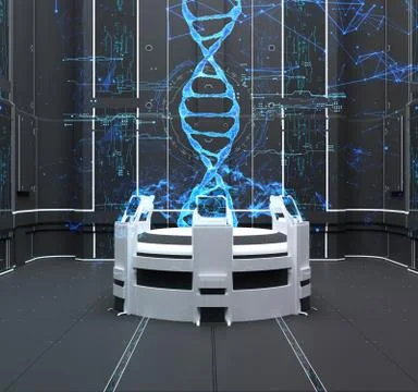 Rendering Futuristic interior with projection DNA Illustrazione stock