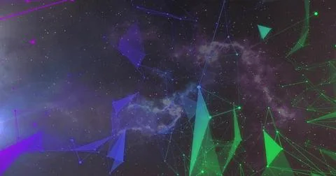 Rendering geometric network of translucent triangles with glowing nodes in outer 库存插图