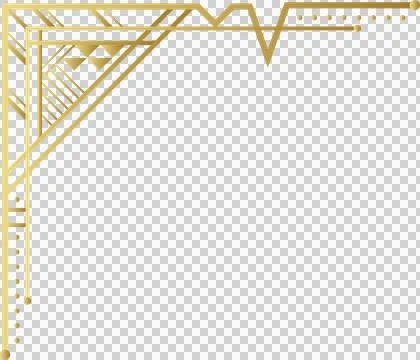 Rendering gold deco corner border showing circles, square, triangles, beams on Stock Illustration