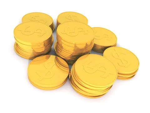 Rendering of golden coins Illustrazione stock