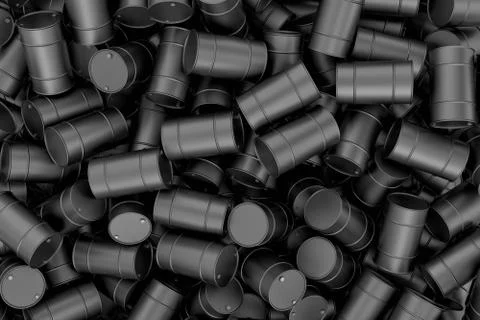 Rendering heap of black barrels Stock Illustration