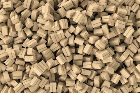 Rendering huge amount of cardboard boxes lying together in disorder Stock Illustration