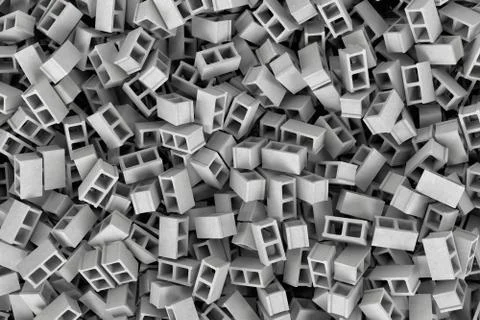 Rendering huge amount of gray cinder blocks lying together in disorder, top view Stock Illustration