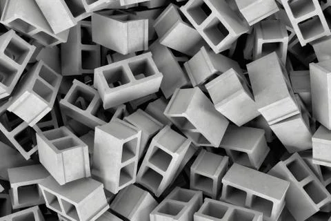 Rendering huge amount of gray cinder blocks lying together in disorder, top view Stock Illustration
