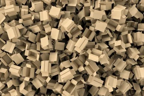 Rendering huge amount of light beige empty cardboard mail boxes lying together Ilustración de archivo