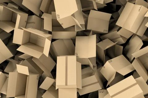 Rendering huge amount of light beige empty cardboard mail boxes lying together Stock Illustration