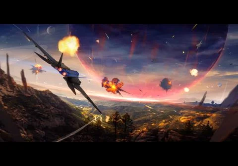 Rendering illustration of a planes haunting each other down イラスト素材