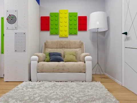 Rendering of interior design children's room Stock Illustration