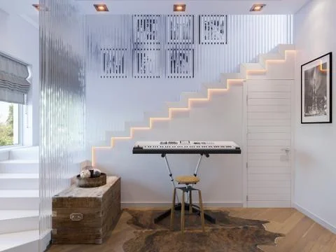 Rendering of interior design staircase hall Stock-Illustration