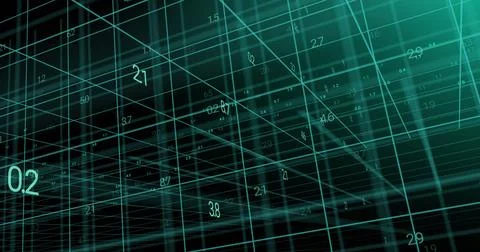 Rendering intersecting teal grid lines floating in dark virtual data space, with 스톡 일러스트