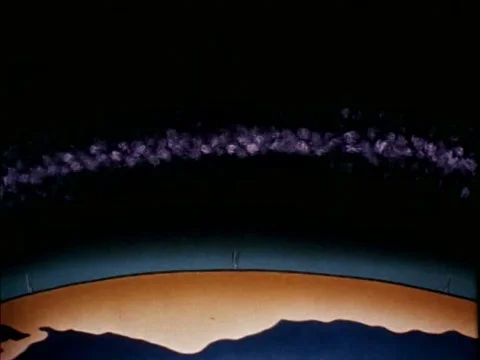 Rendering of the ionosphere reflecting radio waves, a rocket ship takes off, and Stock Footage 74973752
